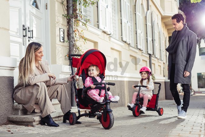Trojkolka a kočík skladacia STR7 Urban 7v1 smarTrike červená so sklápateľným sedadlom TouchSteering s EVA kolesami od 6 mes