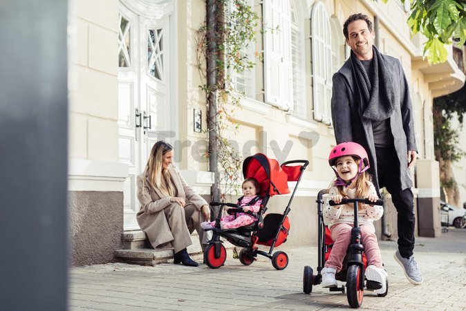 Trojkolka a kočík skladacia STR7 Urban 7v1 smarTrike červená so sklápateľným sedadlom TouchSteering s EVA kolesami od 6 mes
