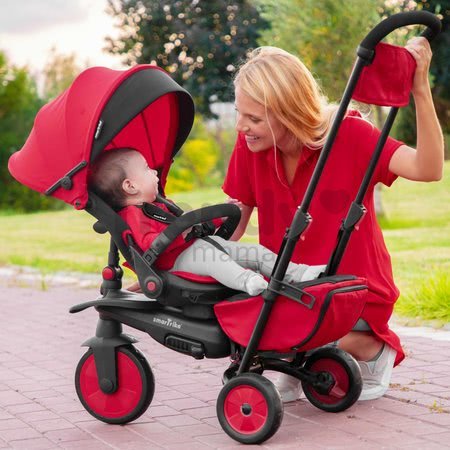 Trojkolka a kočík skladacia STR7 Urban 8v1 smarTrike červená s otočným sklápateľným sedadlom TouchSteering s EVA kolesami od 6 mes