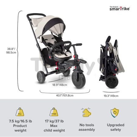 Trojkolka skladacia smarTfold 700S Warm Grey 7v1 smarTrike šedo-béžová so sklápateľným sedadlom TouchSteering s EVA kolesami od 6 mes