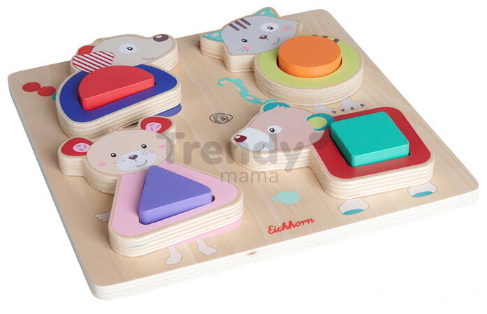 Drevené vkladacie puzzle Friends Figures Puzzle Eichhorn 8 dielikov so základňou od 12 mes EH5511