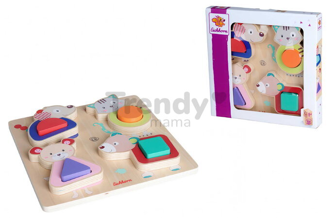 Drevené vkladacie puzzle Friends Figures Puzzle Eichhorn 8 dielikov so základňou od 12 mes EH5511