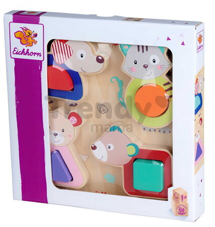 Drevené vkladacie puzzle Friends Figures Puzzle Eichhorn 8 dielikov so základňou od 12 mes EH5511