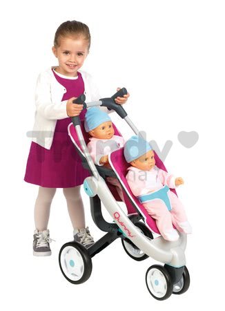 Kočiar pre dve bábiky Maxi Cosi & Quinny Twin Smoby obojstranný ružovo-modrý
