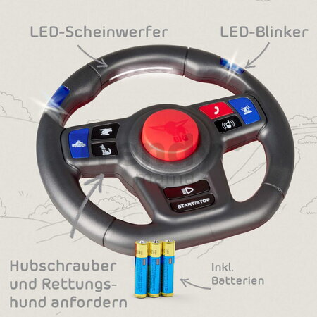 Interaktívny volant s modrými LED svetlami Rescue Sound Wheel BIG s klaksónom 8 zvukov k odrážadlám Classic&Next&Neo a traktorom BIG od 12 mes
