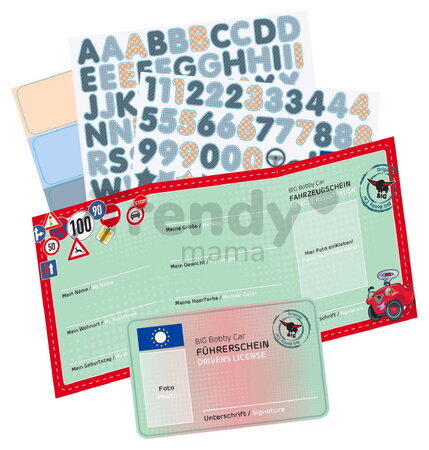 Značka s menom a vodičský preukaz Bobby Car My Own Plate BIG s osvedčením o registrácii a nálepkami od 12 mes
