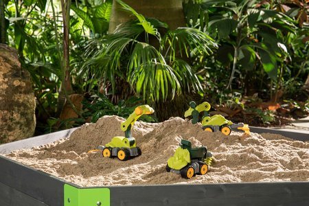 Bager pracovný stroj Power Worker Mini Dino T-Rex BIG s pohyblivými časťami a hrable na piesok od 24 mes