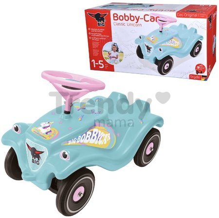 Odrážadlo auto Bobby Car Classic Unicorn BIG ekologické tyrkysové s klaksónom a trendy nálepkami od 12 mes