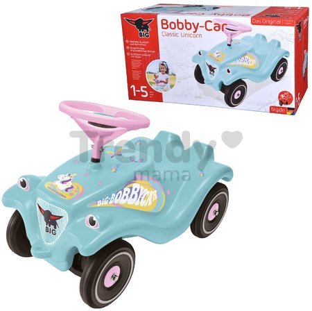 Odrážadlo auto Bobby Car Classic Unicorn BIG ekologické tyrkysové s klaksónom a trendy nálepkami od 12 mes