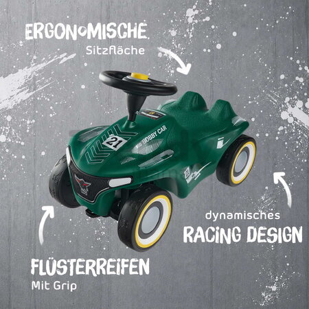 Odrážadlo auto s pretekárskym číslom Bobby Car Neo RS Green BIG zelené s klaksónom a tichými gumenými kolesami od 12 mes