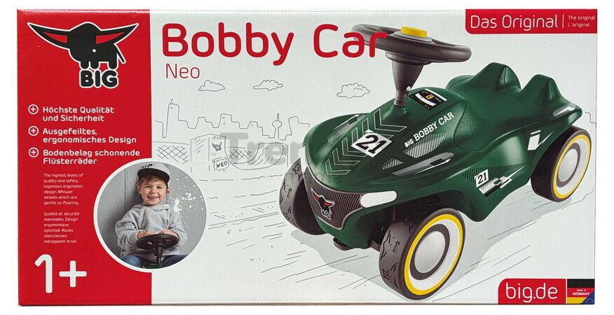 Odrážadlo auto s pretekárskym číslom Bobby Car Neo RS Green BIG zelené s klaksónom a tichými gumenými kolesami od 12 mes