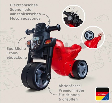 Odrážadlo motorka Sport Balance Bike Red BIG so zvukom široké dvojité gumené kolesá červené od 18 mes