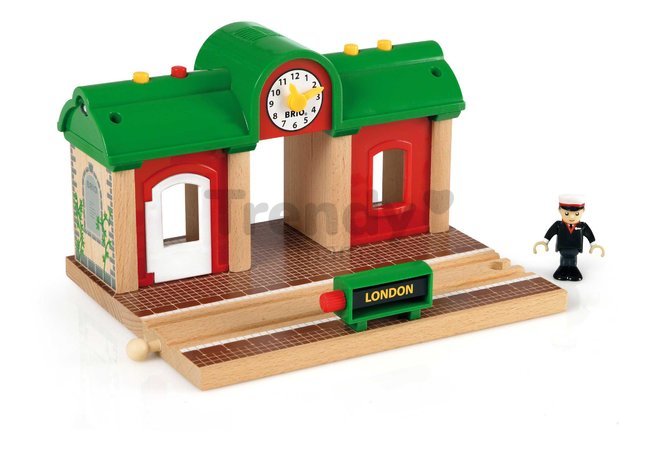 Drevená vlaková stanica so svetlom Record & Play Station BRIO elektronická s funkciou nahrávania a prehrávania od 3 rokov BRIO5781