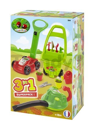 Kosačka a vysávač na lístie Écoiffier s vozíkom Jardin&Saisons 3v1 od 18 mes
