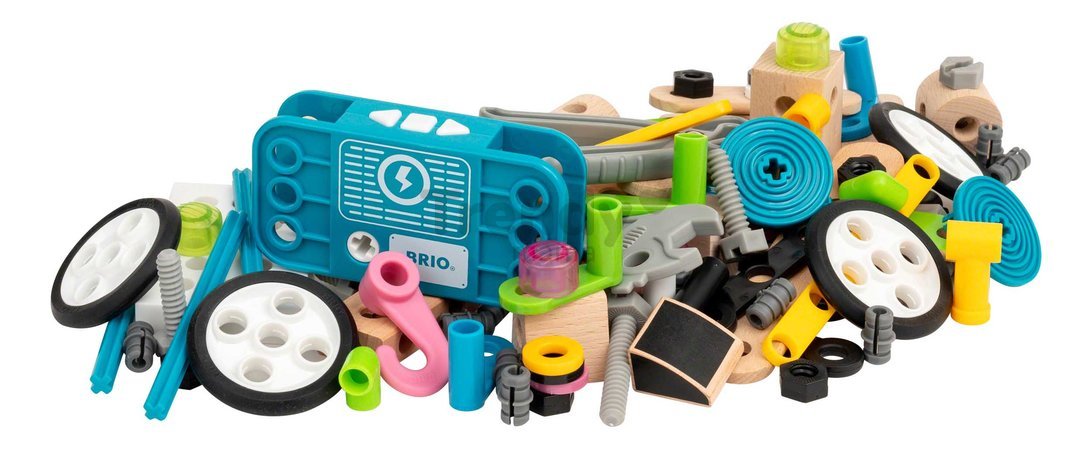Drevená stavebnica s funkčným motorom Builder Motor Set BRIO elektronická 120 dielov s pracovným náradím od 3 rokov BRIO5919