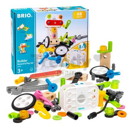 Drevená stavebnica s nahrávaním zvuku Builder Record & Play Set BRIO elektronická 67 dielov s pracovným náradím od 3 rokov BRIO5926