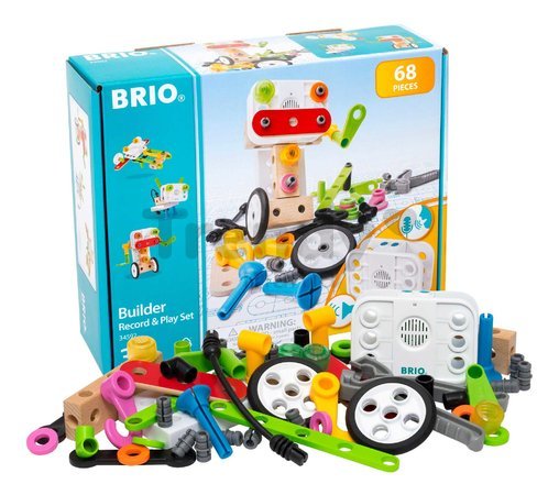 Drevená stavebnica s nahrávaním zvuku Builder Record & Play Set BRIO elektronická 67 dielov s pracovným náradím od 3 rokov BRIO5926