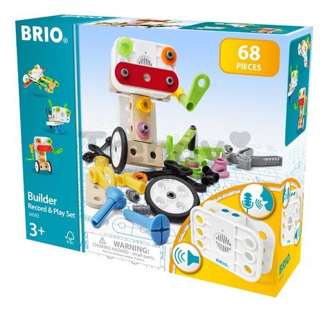 Drevená stavebnica s nahrávaním zvuku Builder Record & Play Set BRIO elektronická 67 dielov s pracovným náradím od 3 rokov BRIO5926