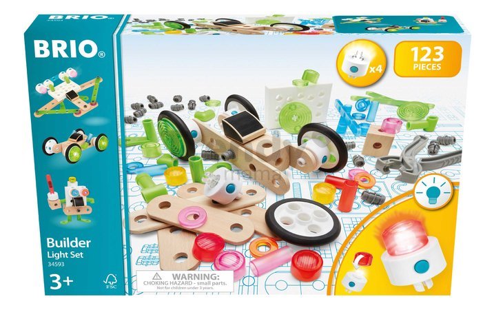 Drevená stavebnica so svetlom Builder Light Set BRIO elektronická 122 dielov s pracovným náradím od 3 rokov BRIO5933