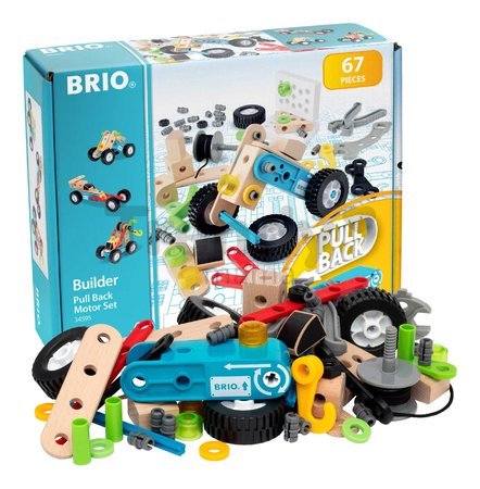 Drevená stavebnica s naťahovacím motorom Builder Motor Set BRIO 66 dielov s pracovným náradím od 3 rokov BRIO5957