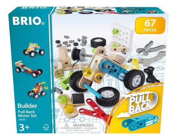 Drevená stavebnica s naťahovacím motorom Builder Motor Set BRIO 66 dielov s pracovným náradím od 3 rokov BRIO5957