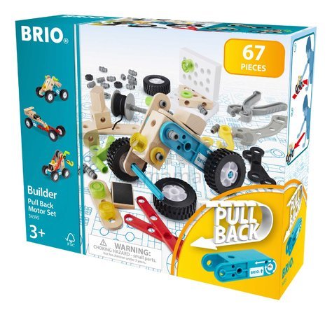 Drevená stavebnica s naťahovacím motorom Builder Motor Set BRIO 66 dielov s pracovným náradím od 3 rokov BRIO5957