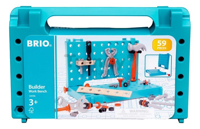 Pracovný stolík s náradím Builder Work Bench BRIO s montážnymi otvormi 59 dielov od 3 rokov BRIO5964