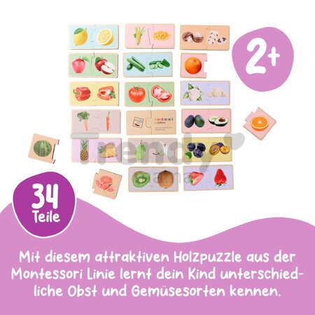 Drevené puzzle Ovocie a zelenina Montessori Eichhorn 34 dielikov so 17 motívmi od 24 mes