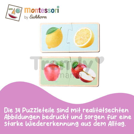 Drevené puzzle Ovocie a zelenina Montessori Eichhorn 34 dielikov so 17 motívmi od 24 mes