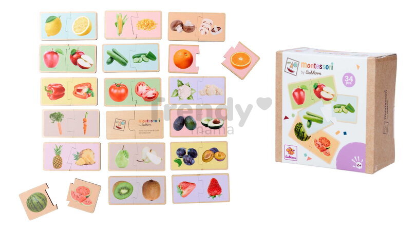 Drevené puzzle Ovocie a zelenina Montessori Eichhorn 34 dielikov so 17 motívmi od 24 mes