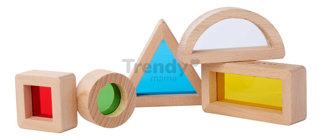 Drevené kocky s okienkami a zrkadlom Montessori Window Bricks Eichhorn 5 dielikov s rôznymi tvarmi od 12 mes