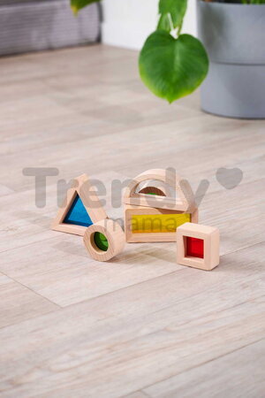 Drevené kocky s okienkami a zrkadlom Montessori Window Bricks Eichhorn 5 dielikov s rôznymi tvarmi od 12 mes