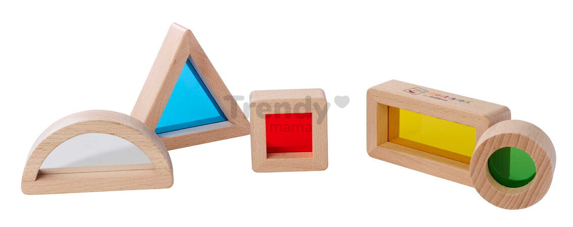 Drevené kocky s okienkami a zrkadlom Montessori Window Bricks Eichhorn 5 dielikov s rôznymi tvarmi od 12 mes