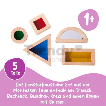 Drevené kocky s okienkami a zrkadlom Montessori Window Bricks Eichhorn 5 dielikov s rôznymi tvarmi od 12 mes