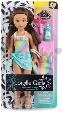 Bábika Luna Beach Set Corolle Girls s dlhými hnedými vlasmi 28 cm 5 doplnkov od 4 rokov