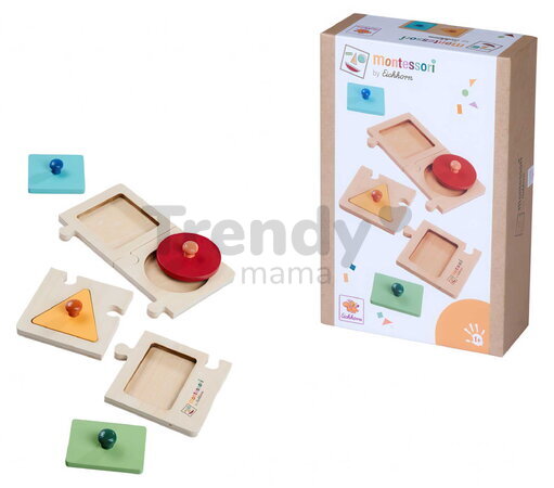 Drevené vkladacie puzzle Montessori Teaching Puzzle Shape Eichhorn 8 dielikov so 4 tvarmi od 12 mes EH6002