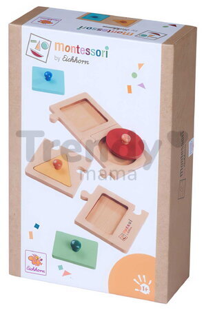 Drevené vkladacie puzzle Montessori Teaching Puzzle Shape Eichhorn 8 dielikov so 4 tvarmi od 12 mes EH6002