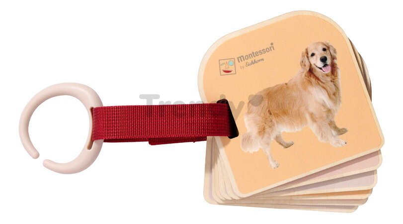 Drevená obrázková knižka so zvieratkami Montessori Picture Book Eichhorn 12 strán s krúžkom na zavesenie od 12 mes