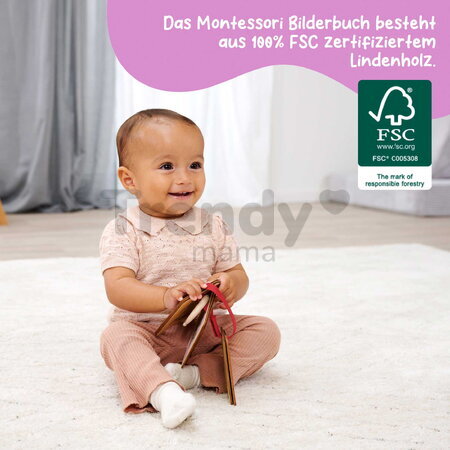 Drevená obrázková knižka so zvieratkami Montessori Picture Book Eichhorn 12 strán s krúžkom na zavesenie od 12 mes