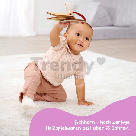 Drevená obrázková knižka so zvieratkami Montessori Picture Book Eichhorn 12 strán s krúžkom na zavesenie od 12 mes