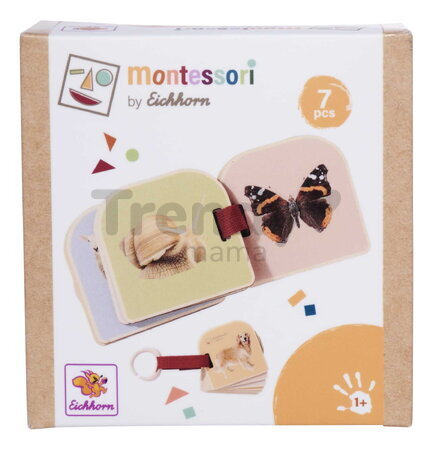 Drevená obrázková knižka so zvieratkami Montessori Picture Book Eichhorn 12 strán s krúžkom na zavesenie od 12 mes