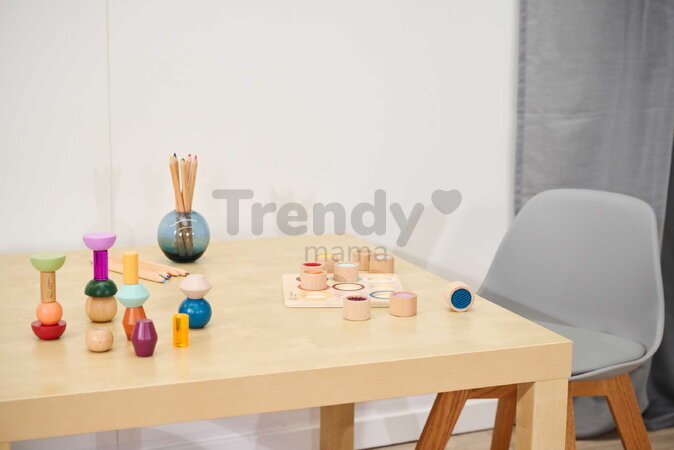 Drevená didaktická doska s kockami Montessori Touch Board Eichhorn 9 dielov s rôznym povrchom pre rozvoj hmatovej citlivosti