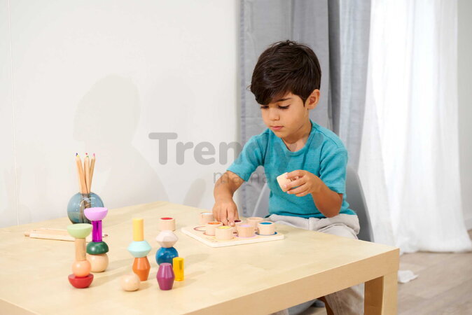 Drevená didaktická doska s kockami Montessori Touch Board Eichhorn 9 dielov s rôznym povrchom pre rozvoj hmatovej citlivosti