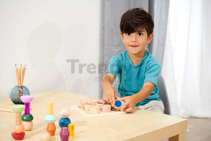 Drevená didaktická doska s kockami Montessori Touch Board Eichhorn 9 dielov s rôznym povrchom pre rozvoj hmatovej citlivosti