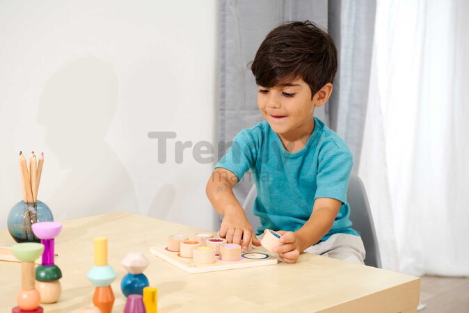 Drevená didaktická doska s kockami Montessori Touch Board Eichhorn 9 dielov s rôznym povrchom pre rozvoj hmatovej citlivosti