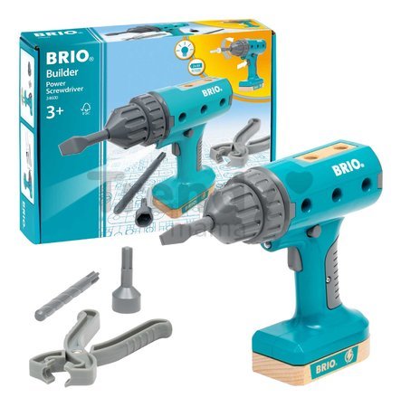 Vŕtačka elektronická so svetlom Builder Power Screwdriver BRIO s 3 vymeniteľnými nadstavcami od 3 rokov BRIO6008