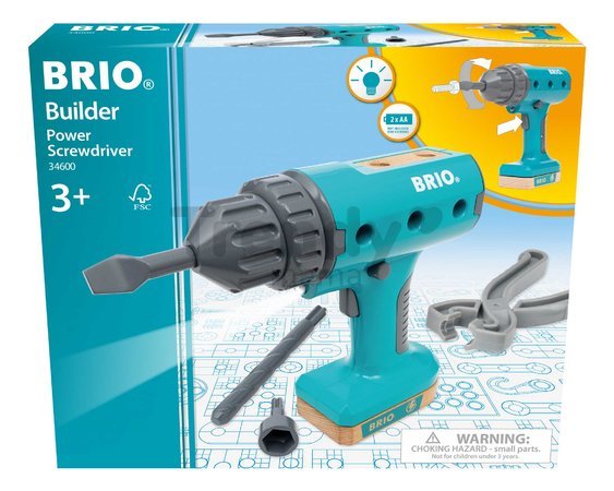 Vŕtačka elektronická so svetlom Builder Power Screwdriver BRIO s 3 vymeniteľnými nadstavcami od 3 rokov BRIO6008