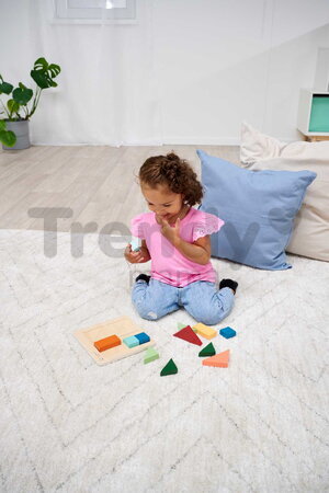 Drevené vkladacie puzzle Farby a tvary Montessori Shape Puzzle Eichhorn 12 kociek rôznych tvarov od 24 mes