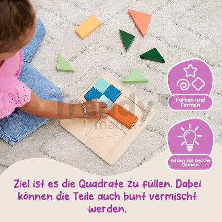 Drevené vkladacie puzzle Farby a tvary Montessori Shape Puzzle Eichhorn 12 kociek rôznych tvarov od 24 mes