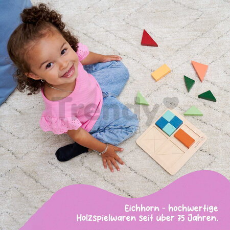 Drevené vkladacie puzzle Farby a tvary Montessori Shape Puzzle Eichhorn 12 kociek rôznych tvarov od 24 mes